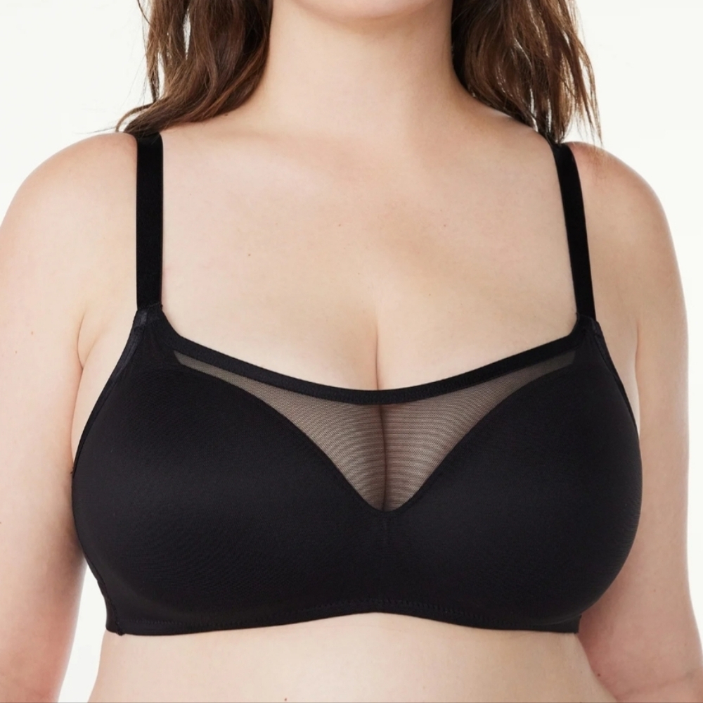 Joyspun Black Cooling Mesh Wireless Wirefree Bra Bralette, Sz L